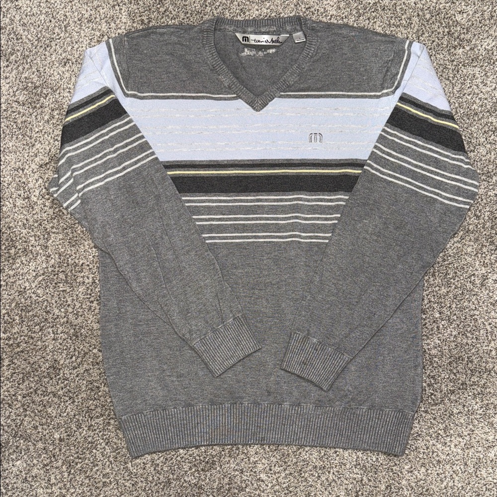 Travis Mathew Gray and White V-Neck Sweater